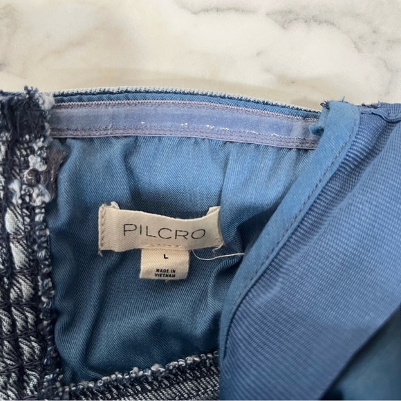 Anthropologie Pilcro Icon Fluted Strapless Denim Midi Dress Smocked Back Large - Picture 12 of 16